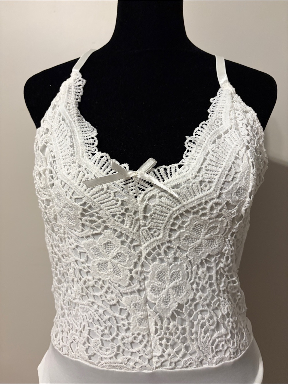 White Lace Cropped Camisole bodysuit with Bow